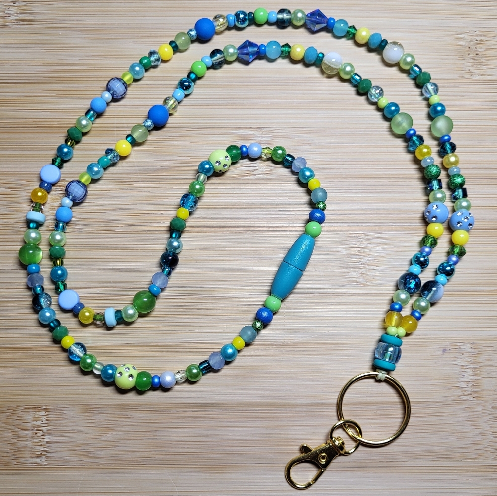 Vibrant Green, Blue, & Yellow Lanyard
